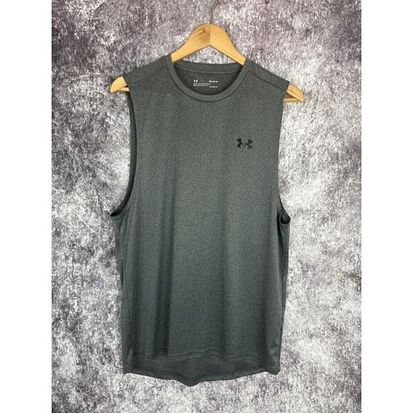 Under Armour Grey Black Training Shirt Top Tee Tank Men's Sport Loose Fit Medium - Picture 12 of 12